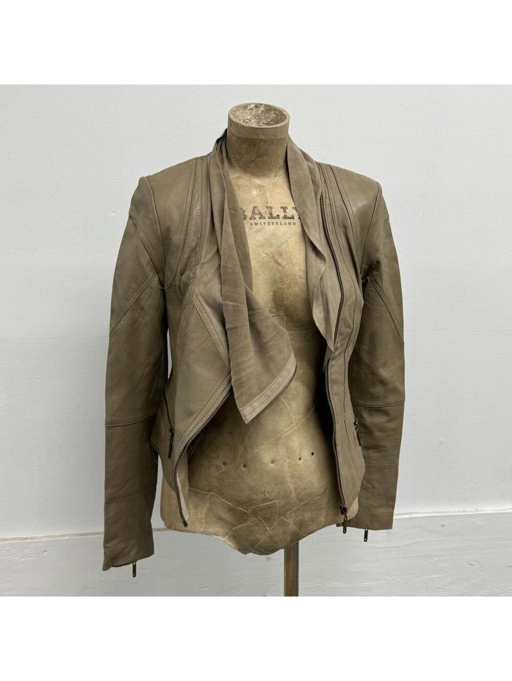 Vintage Taupe Cowl Neck Asymmetric Avant Garde Leather Jacket